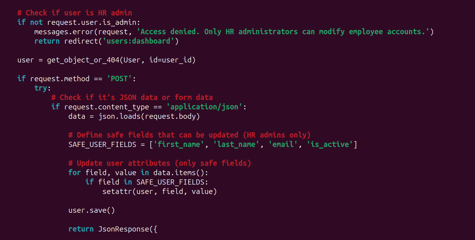 Code using safe user fields allowlist
