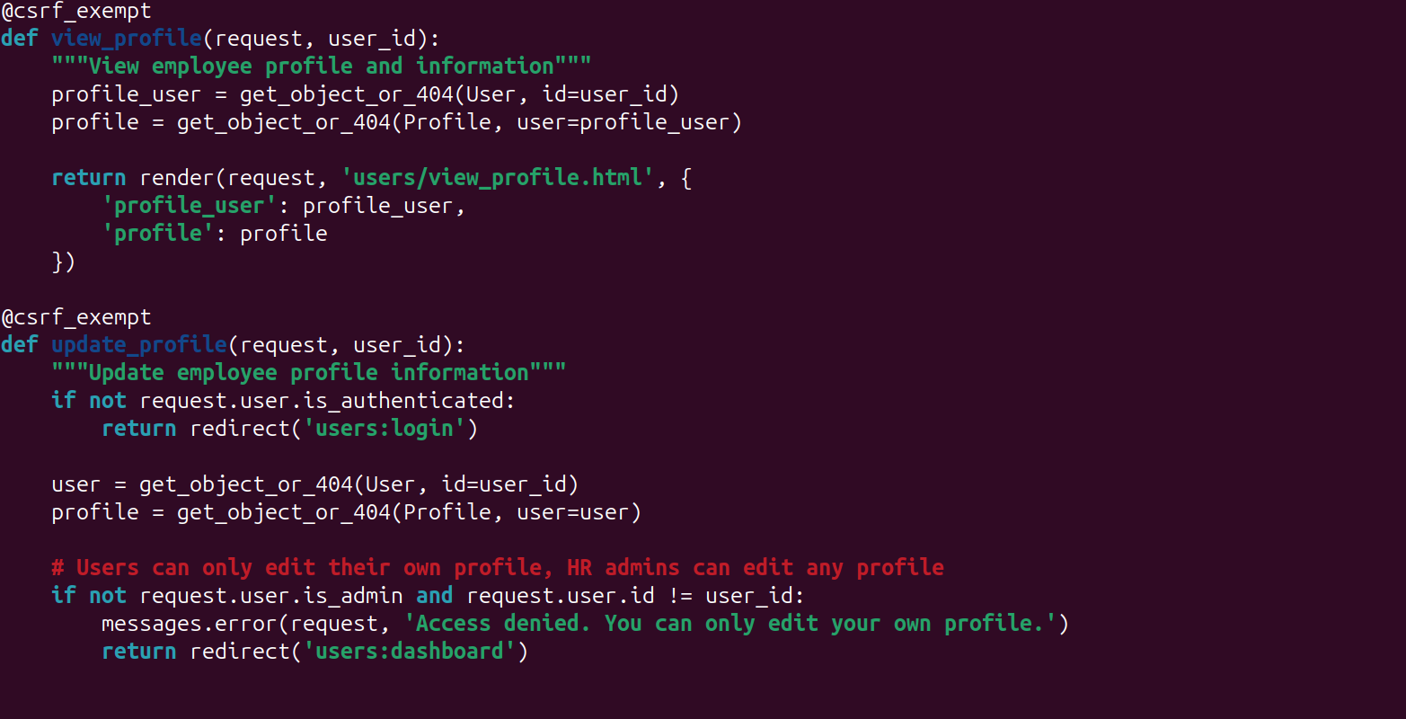 Vulnerable profile view code