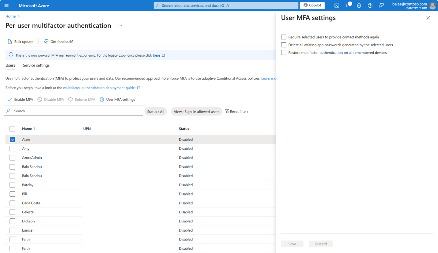 Per-user multi-factor authentication settings in Microsoft 365