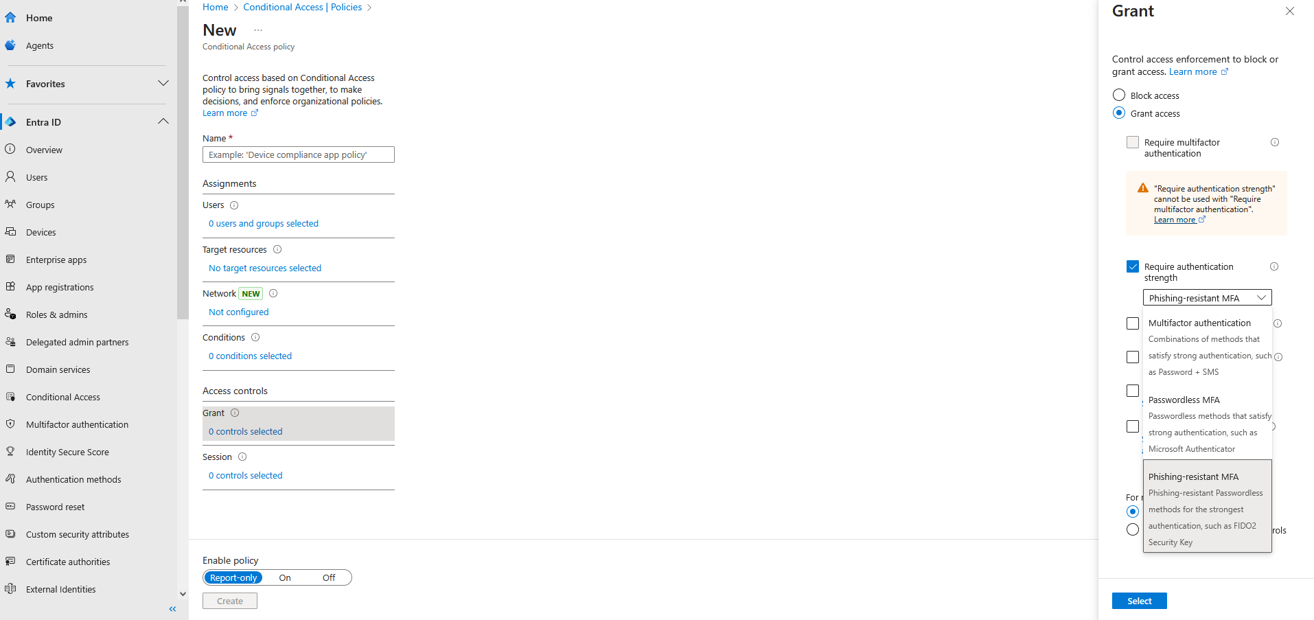Phishing-resistant MFA Conditional Access example