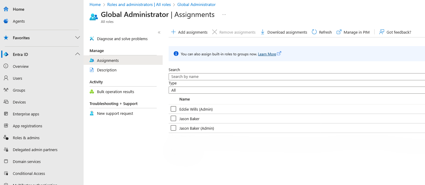 Standard user accounts with Global Administrator rights