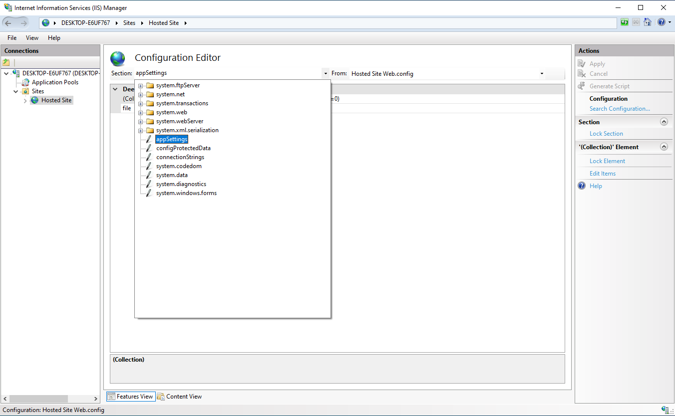 appSettings in Configuration Editor