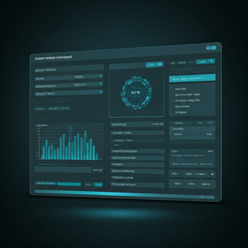Sleek modern UI representation of a security dashboard with cyber-defense analytics